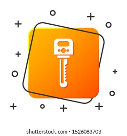 White Key icon isolated on white background. Orange square button. Vector Illustration
