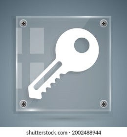 White Key icon isolated on grey background. Square glass panels. Vector Illustration
