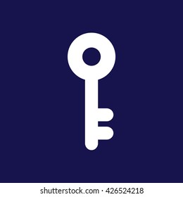 White key vector icon. Blue background