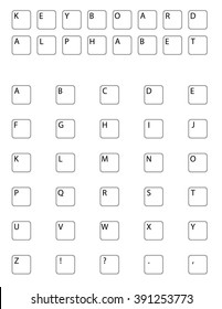 White keyboard alphabet isolated on white, upper view on keyboard