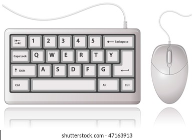 White Keyboard and Computer Mouse. Vector illustration.