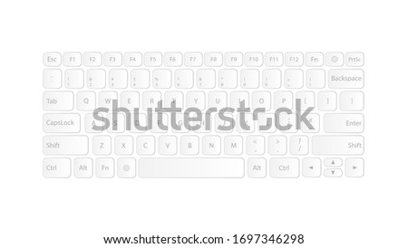 White keyboard layout. The layout of the keyboard buttons. Isolated vector illustration.