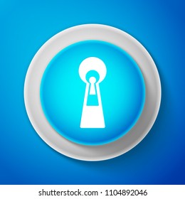 White Keyhole icon isolated on blue background. Key of success solution, business concept. Keyhole express the concept of riddle, secret, peeping, safety, security. Vector Illustration