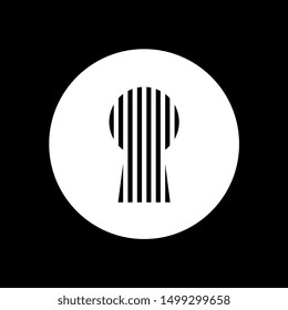 White keyhole icon, isolated on black background, vector key symbol