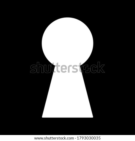 White keyhole on black background. Mysterious door lock. Look into safe gap. Vector illustration