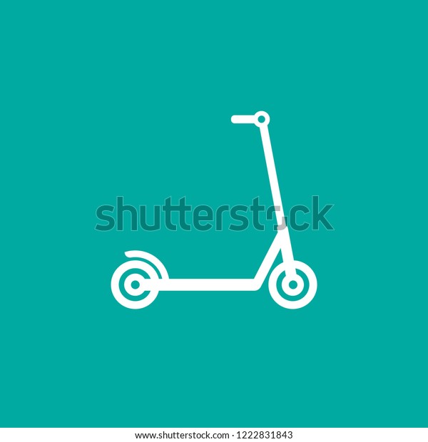 White kick scooter or\
balance bike icon. Flat push scooter isolated on blue. Vector\
illustration. Eco transport symbol. Healthy journey. Ecology. Go\
green. Hipster. 
