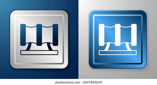White Kid playground slide pipe icon isolated on blue and grey background. Silver and blue square button. Vector
