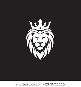 White King Lion Head using Crown in Black Background Illustration Vector Logo 