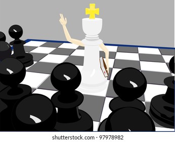 White king monk and black pawns
