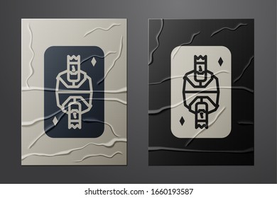 White King playing card with diamonds symbol icon isolated on crumpled paper background. Casino gambling. Paper art style. Vector Illustration