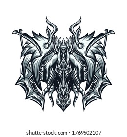 White king skull with wings and death scythe