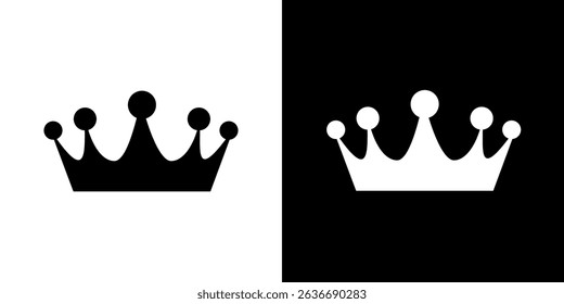 White king's crown on a black background and black king's crown on a white background. Minimalist illustration.
