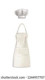 White kitchen apron and cooking cap, vector