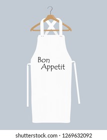 White kitchen apron on hanger . Chef uniform for cooking vector template. Kitchen protective white apron for chef uniform illustration