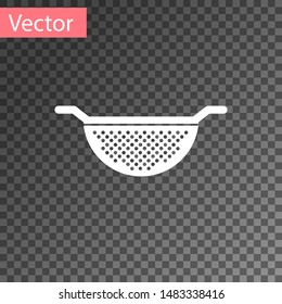 White Kitchen colander icon isolated on transparent background. Cooking utensil. Cutlery sign.  Vector Illustration
