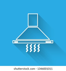 White Kitchen extractor fan icon isolated with long shadow. Cooker hood. Kitchen exhaust. Household appliance. Vector Illustration