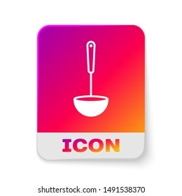 White Kitchen ladle icon isolated on white background. Cooking utensil. Cutlery spoon sign. Rectangle color button. Vector Illustration