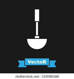 White Kitchen ladle icon isolated on black background. Cooking utensil. Cutlery spoon sign.  Vector Illustration