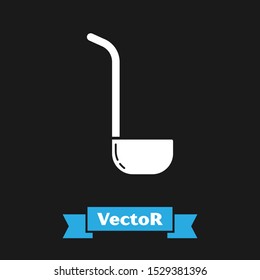 White Kitchen ladle icon isolated on black background. Cooking utensil. Cutlery spoon sign.  Vector Illustration
