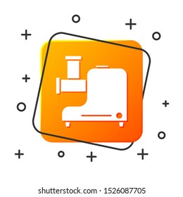 White Kitchen meat grinder icon isolated on white background. Orange square button. Vector Illustration