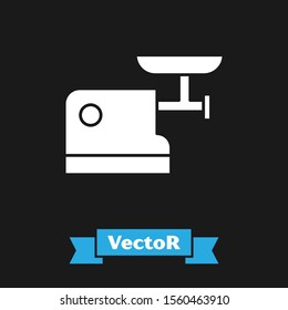 White Kitchen meat grinder icon isolated on black background.  Vector Illustration