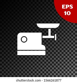 White Kitchen meat grinder icon isolated on transparent dark background.  Vector Illustration