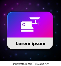 White Kitchen meat grinder icon isolated on black background. Rectangle color button. Vector Illustration