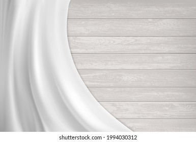 White kitchen napkin or tablecloth on a wooden table. Background with copy space. Vector illustration
