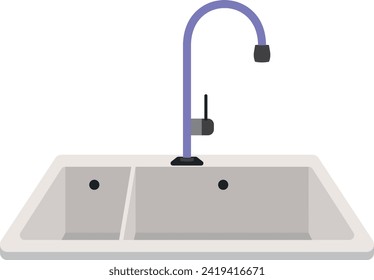 White kitchen sink with a purple tap, made in a modern design, stylish kitchen equipment.