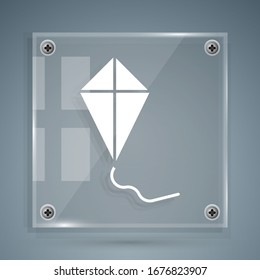 White Kite icon isolated on grey background. Square glass panels. Vector Illustration