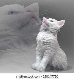 White kitten in a geometric style