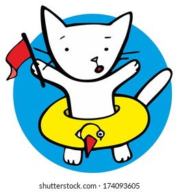 white kitten with a lifeline