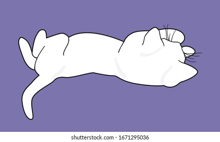 White kitten sleeps lying on its side. Vector illustration