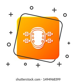 White Knee pads icon isolated on white background. Extreme sport. Sport equipment. Skateboarding, bicycle, roller skating protective gear. Orange square button. Vector Illustration White Knee pads icon isolated on white background. Extreme sport. Sport equipment. Skateboarding, bicycle, roller skating protective gear. Orange square button. Vector Illustration