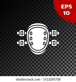 White Knee pads icon isolated on transparent dark background. Extreme sport. Sport equipment. Skateboarding, bicycle, roller skating protective gear.  Vector Illustration