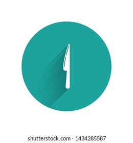 White Knife icon isolated with long shadow. Cutlery symbol. Green circle button. Vector Illustration