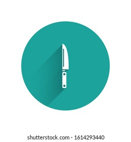 White Knife icon isolated with long shadow. Cutlery symbol. Green circle button. Vector Illustration