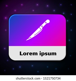 White Knife icon isolated on black background. Cutlery symbol. Rectangle color button. Vector Illustration
