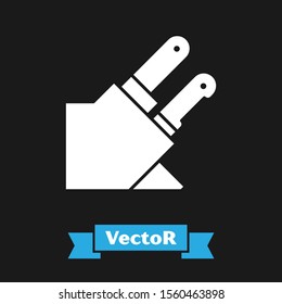 White Knife icon isolated on black background. Cutlery symbol.  Vector Illustration