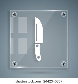 White Knife icon isolated on grey background. Cutlery symbol. Square glass panels. Vector