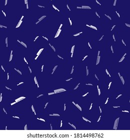 Icono del Cuchillo Blanco aislado patrón sin fisuras en fondo azul. Símbolo de cubiertos. Feliz fiesta de Halloween.  Vector