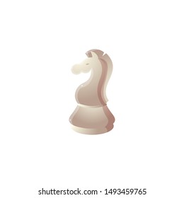 White knight chess icon. Raster illustration in flat cartoon style on white background