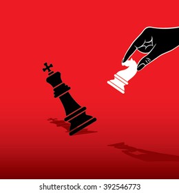 white knight defeat black king chess concept design vector