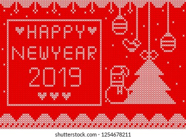 white knitted  on red background design for new year