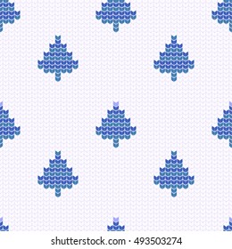 white knitted seamless pattern with new year tree