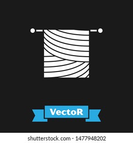 White Knitting icon isolated on black background. Wool emblem with knitted fabric and needle. Label for hand made, knitting or tailor shop.  Vector Illustration