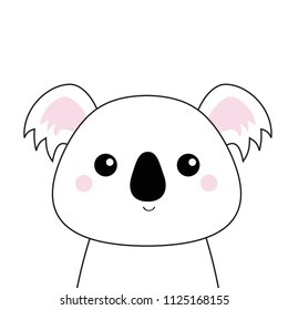 White koala face . Black contour silhouette. Kawaii animal. Cute cartoon bear character. Funny baby with eyes, nose, ears. Love Greeting card. Flat design. White background Isolated. Vector