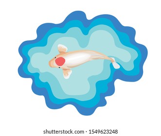 White koi with red dots on the head. Japanese koi. illustration of fish in water. flat design.