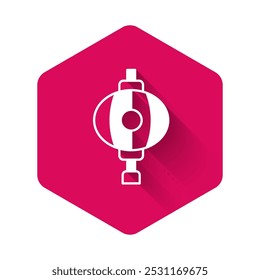 White Korean paper lantern icon isolated with long shadow background. Pink hexagon button. Vector