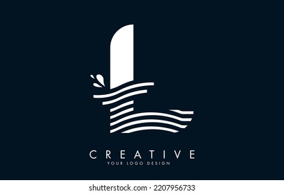 White L Letter Logo with Waves and Water Drops Design Vector Illustration.